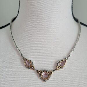 1928 Silver & Gold Necklace with Pink Stones
